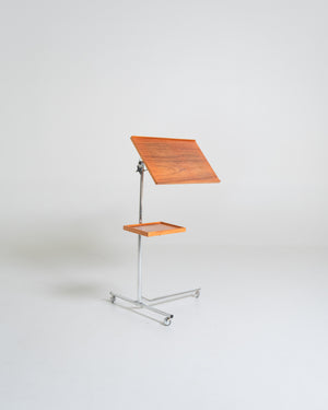 Tavolino da lettura regolabile in teak e metallo cromato, Scandinavia, anni '50/'60