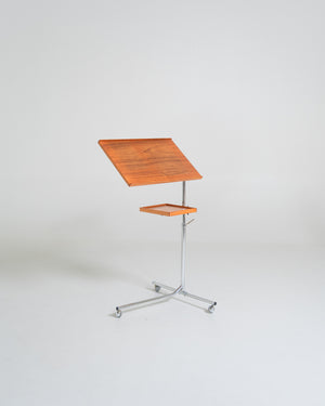 Tavolino da lettura regolabile in teak e metallo cromato, Scandinavia, anni '50/'60