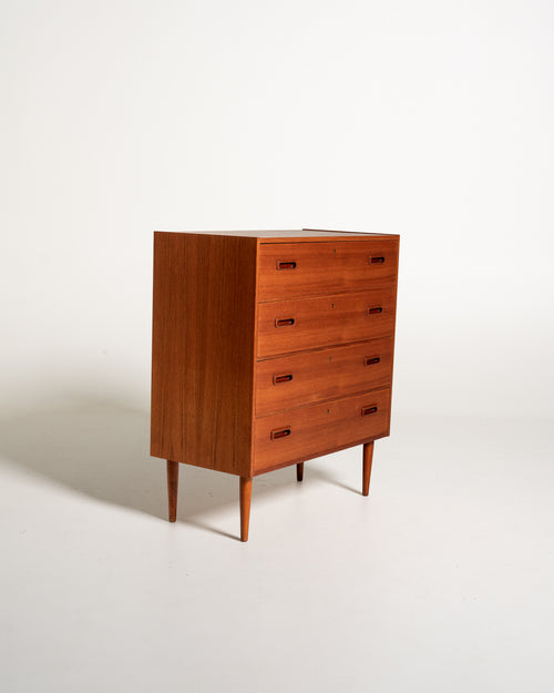 Cassettiera scandinava in teak con quattro cassetti, anni ’60
