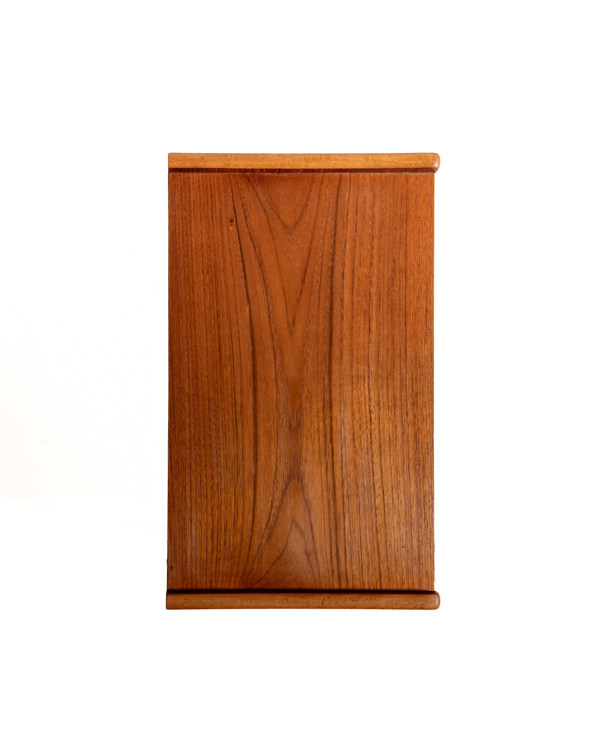 Comodino con cassetti a tegola, in teak e metallo