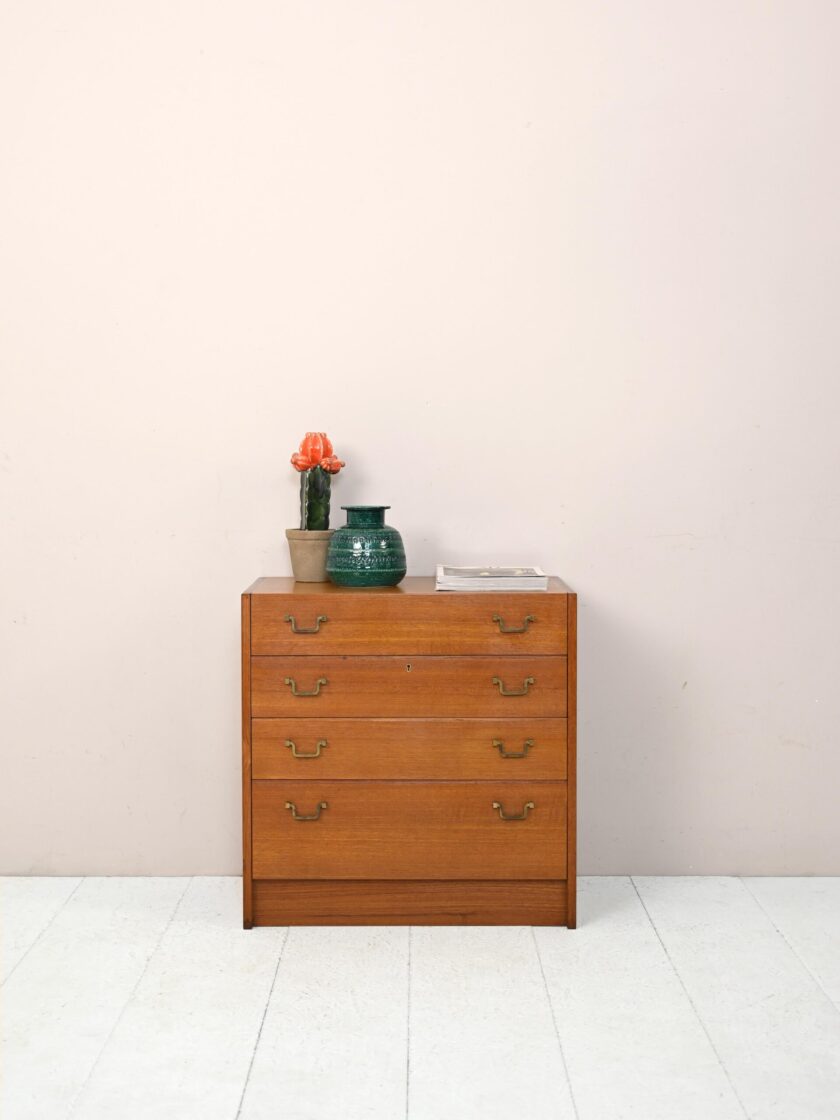 Scandinavian vintage chest of drawers with metal handles