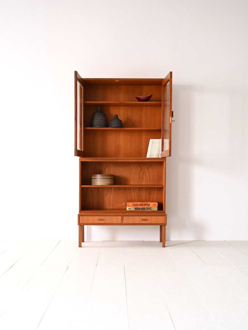 Mobile libreria in teak con vetrinetta