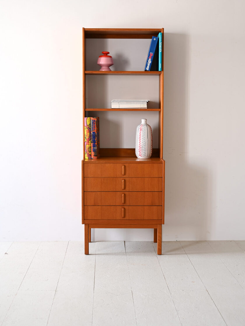 Libreria-vintage-in-teak-con-cassetti