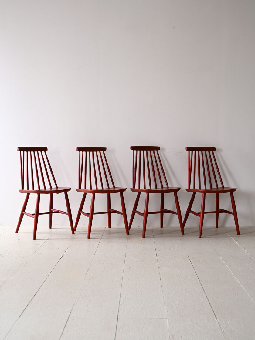 Vintage red Scandinavian chairs