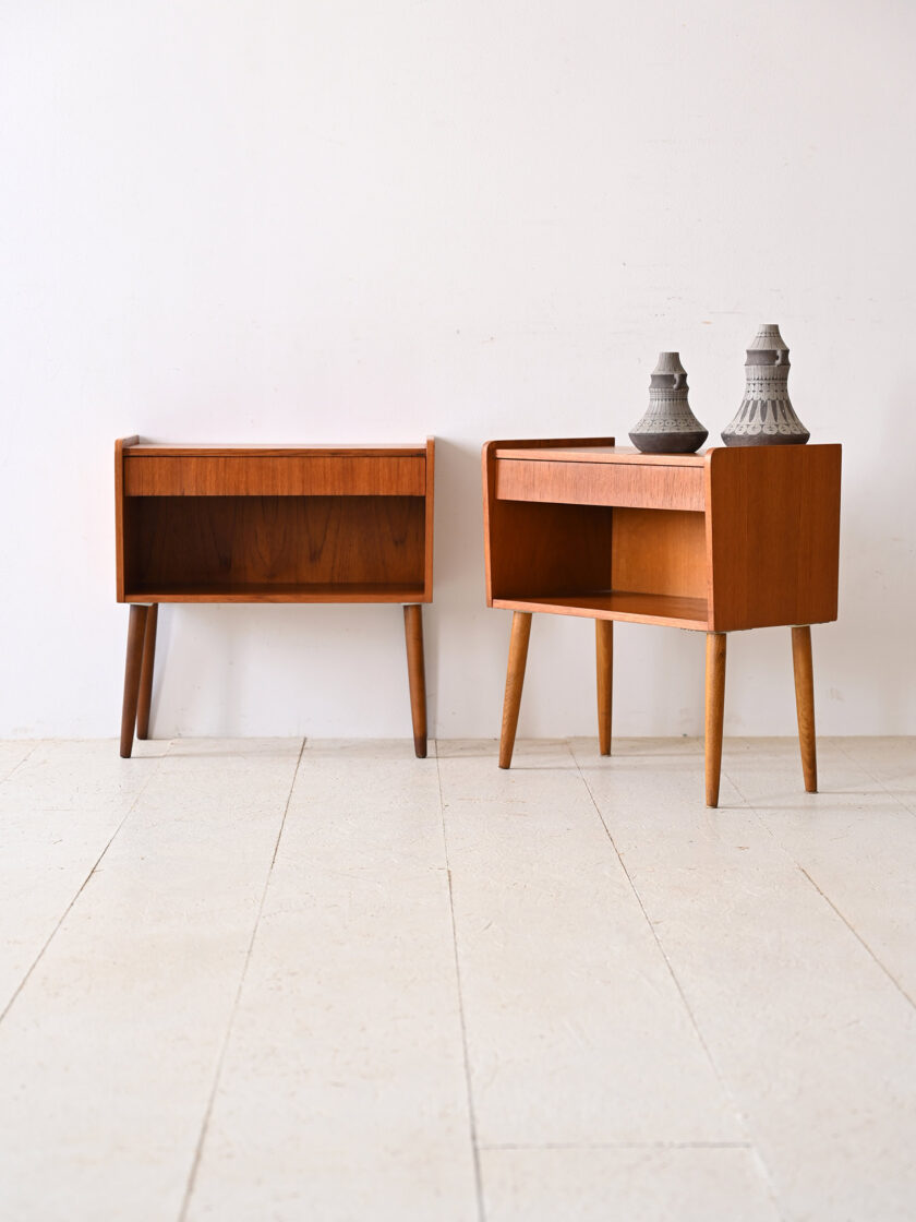 Scandinavian teak nightstands with open shelf