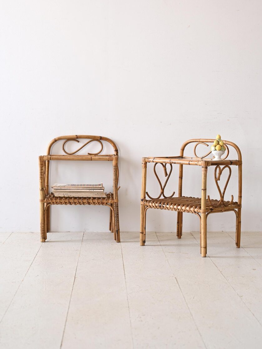 Pair of bamboo and glass nightstands